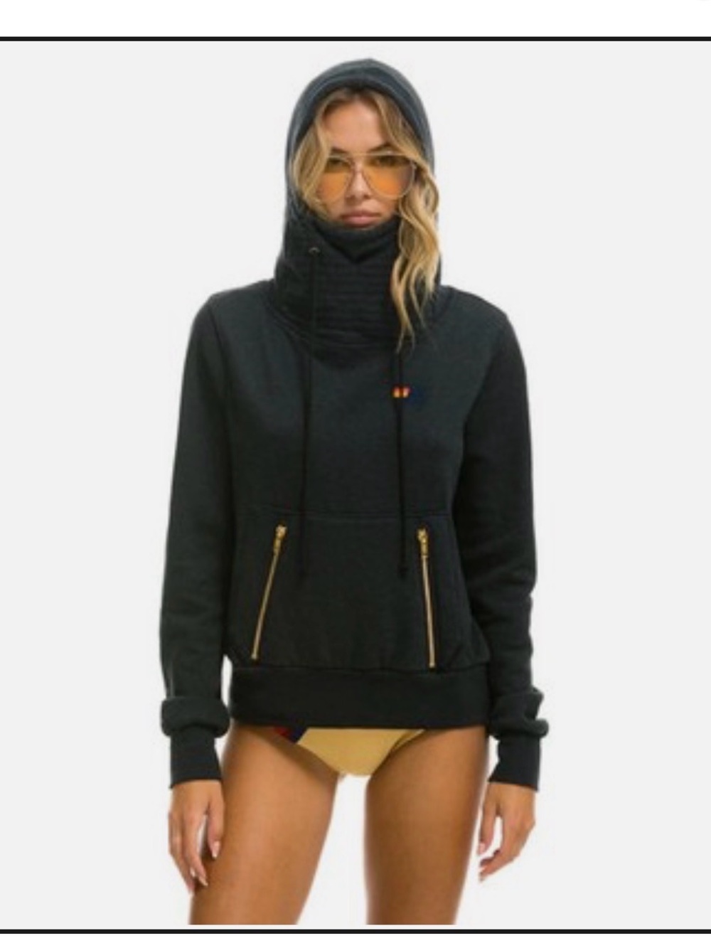 Aviator Nation Black Hooded Pullover with Gold Zippers
